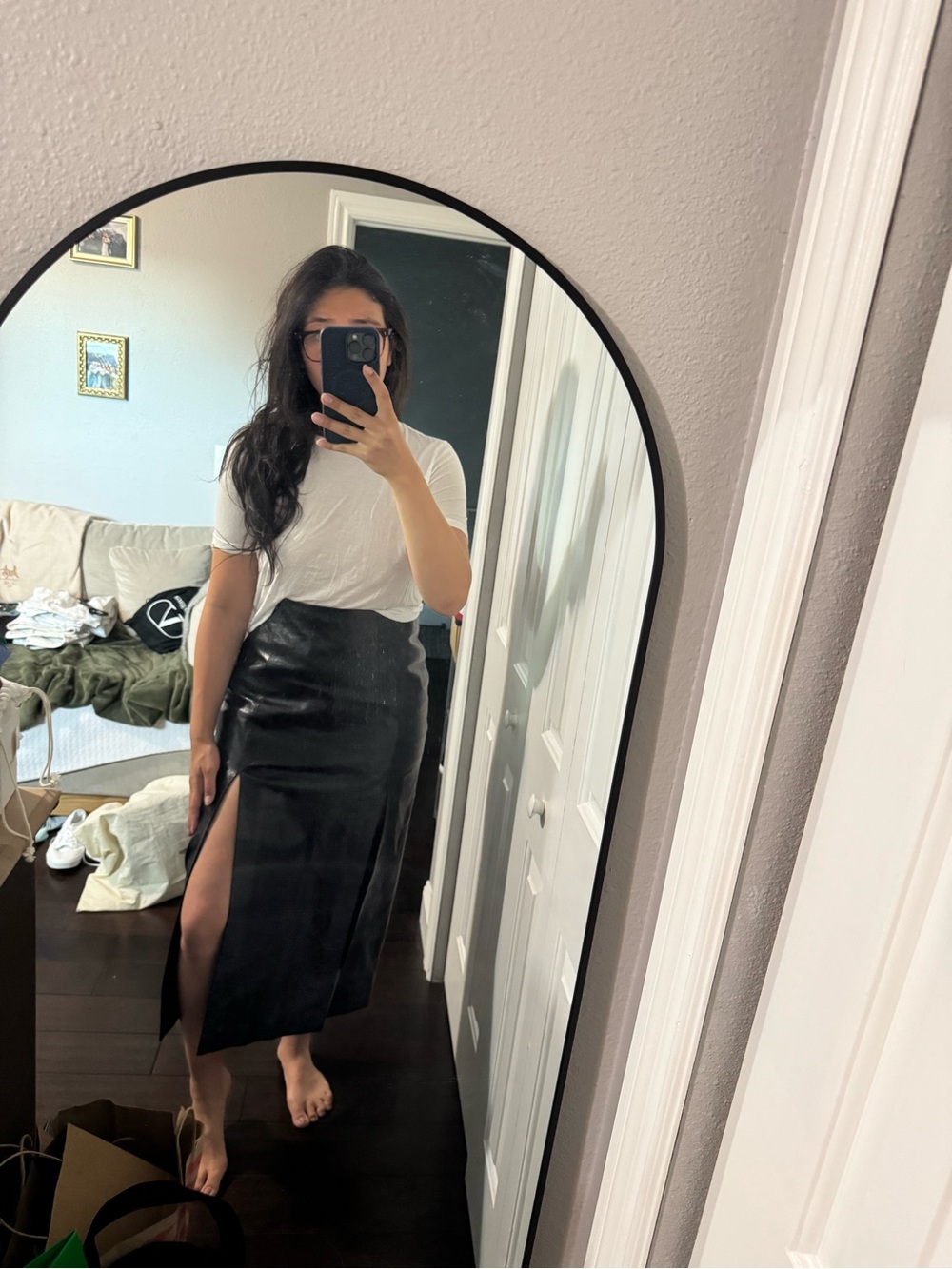 Gucci Black Leather Midi Skirt